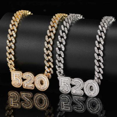 China GZYS JEWELRY Wholesale Men's 9mm Gold Plated Cubic Zircon Cuban Link Chain With Custom Letter Charm for sale