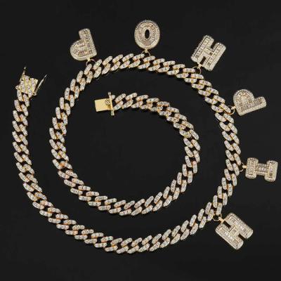 China GZYS JEWELRY Wholesale 9mm Luxury Gold Hip Hop Letter Chain Non-fading Heavy Necklace Iced Out Charm for sale