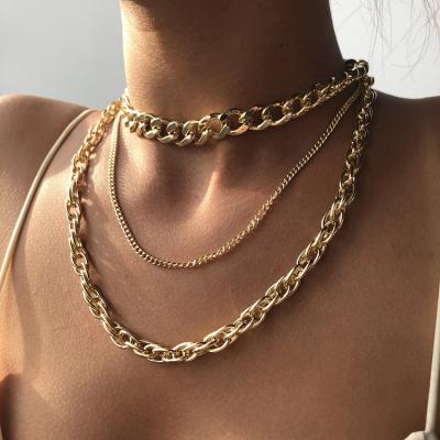 China GZYS JEWELRY Non-fading newcomers 3 pieces set hot gold plated link choker necklace women for sale