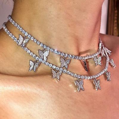 China GZYS JEWELRY Bling Women Hip Hop Butterfly Necklace Hot Selling Non-fading Scarf Iced Out for sale