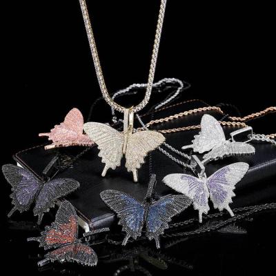 China Wholesale High Quality Non-fading Large Diamond Mirco Pave Butterfly Pendant Hip Hop Jewelry from GZYS JEWELRY for sale