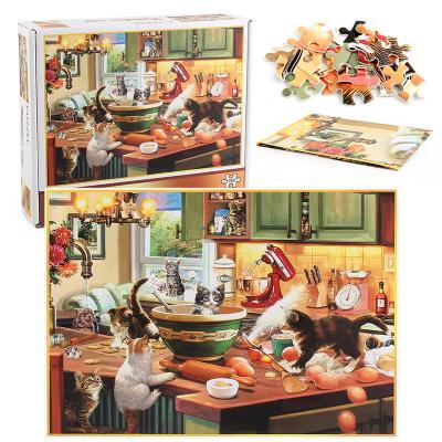 China Toy Wholesale Custom Cardboard Adult Children's Kitchen Cat Puzzles Games Personalized Cartoon 1000 Piece Jigsaw Puzzles for sale