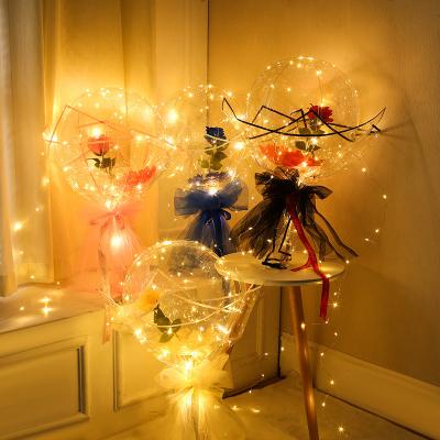 China 2022 Hot Sale Gift Toy Balloons Luminous Transparent Balloons Rose Bouquet Bobo Balloon LED Light Valentines Day for sale