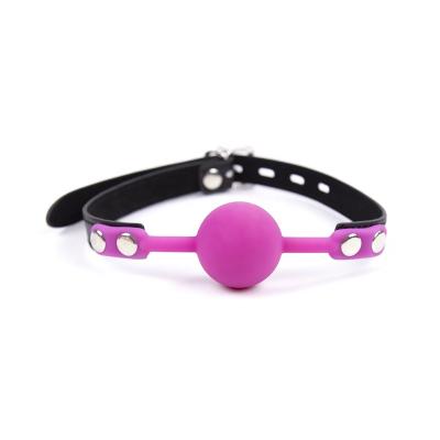 China Sex Toys Flirt Magenta Black Leather Adjustable Mouth Plug Adjustable Ball Companion Ball Mouth Fun Lock Adult Bondage Supplies for sale