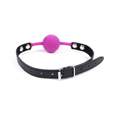 China Pin Buckle BDSM Bondage Gear Head Tied Adult Solid Black Leather Mouth Plug Buckle Retractable Elastic Ball Toy Mouth Ball for sale