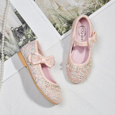 China Deodorization Baby Show Dancing Shoes Pearl Soft Unique Girls' Bowknot Flat Shoes for sale