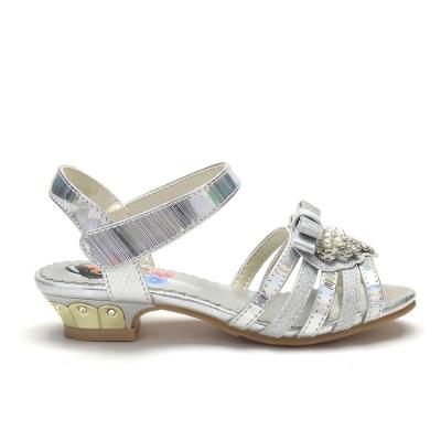 China Best Quality Breathable Promotion Children Silver Crystal Shoes Kids Summer High Heel Sandals for sale