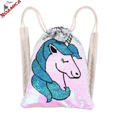 China Wholesale Soft Lovely Unicorn Sequin Drawstring Shoulder Bag for Kids for sale