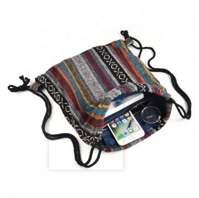 China Easy Take New Women Bohemia Embroidery Ethnic Zipper Travel Handbag Ethnic Style Drawstring Bag Backpack for sale