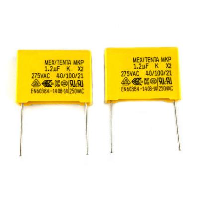 China Standard 1.2UF 125K 275Vac Pin Pitch 20Mm Mkp X2 Safety Film Capacitor for sale