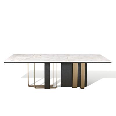 China Rectangle Luxury Minimalist Dining Table Light Stainless Steel Marble Dining Table Set Modern Home Furniture for sale