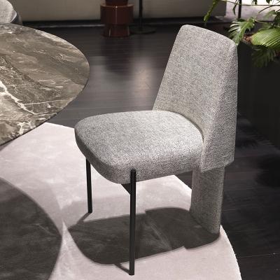 China Customized Customized 2021 New Gray Fabric With Metal Black Leg Postmodern Minimalist Dining Chair Armless Dining Chairs for sale