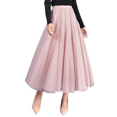 China Wholesale Dance Fashion Solid Elastic Tutu Saias Mujer Long Maxi Pleated Midi High Waist Tulle Manufacturer Breathable Skirts Women for sale