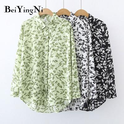 China Spring Breathable Autumn Long Sleeve Tops For Women Loose Turn-Down Floral Printed Women's Chiffon Collar Shirts for sale