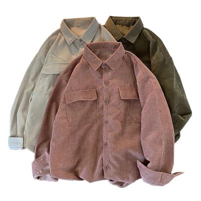 China Breathable Women Buttons Up Womens Oversized Corduroy Blouses And Shirts Tops Solid Color for sale