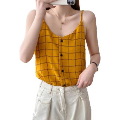 China Summer Female Dropshipping Sleeveless Camis Tank Top Women Casual Loose Plaid Blouses Chiffon Tops for sale