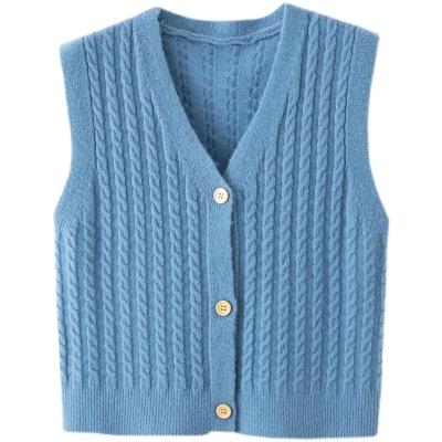 China Breathable Female Cardigan Buttons Jackets Women V-Neck Vest Cardigan Sleeveless Casual Loose Knitted Sweaters for sale