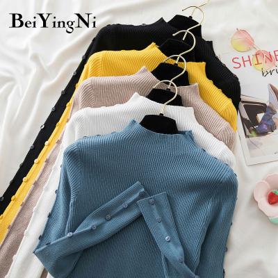 China Breathable Woman Sweaters Knitwear Female Slim Casual Tops Knit Pullovers Button Fashion Sweater Women for sale