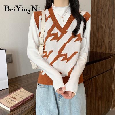 China Women Breathable Sleeveless Loose V-Neck Knitted Sweater Vest for sale