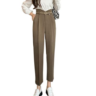 China 2021 Anti-Wrinkle Work Wear Office Ladies Harem Pants Casual Plus Size Solid Color Belt Pockets Women Suit Pants for sale