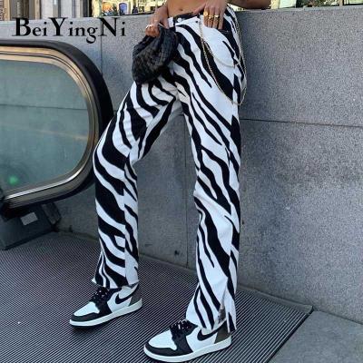 China Charm Color Women Breathable Dressing Pants Low Waist White Black Striped Casual Hip Lift Up Long Straight Pants Women for sale