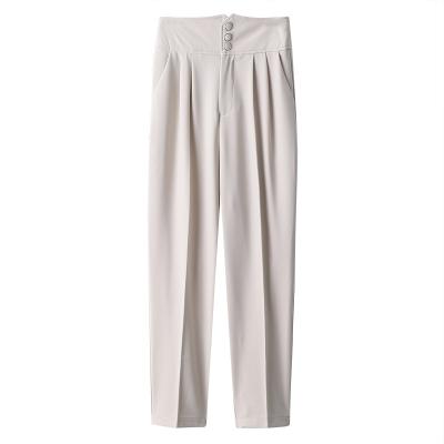 China Anti-wrinkle Pantalon Femme Fashion Female Harem Pants Buttons Office Ladies High Waist Chic Pants Women for sale