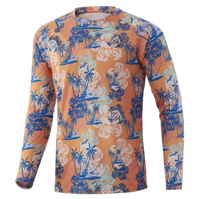 China Anti-Wrinkle Hawaiian Beach Printed Sunscreen Long Sleeve T-shirt Mens Breathable Sweat Fishing Wear for sale