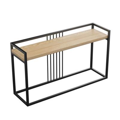 China Modern Cheap Modern Metal Wrought Iron Furniture Living Room Entryway Hallway Black Wood Top Console Table With Storage Shelf for sale