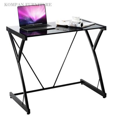 China Modern Design Modern Home and Office Computer Desk with Glass Top and Metal Legs Computer Desk for sale