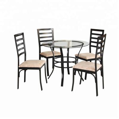 China Modern Clear Tempered Glass Table Top Pilou Chair 1+4 Seat Dining Set for sale