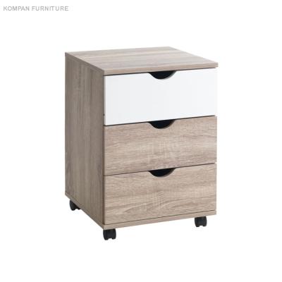 China Removable Modern Home Furniture Wooden Bedroom 3 Drawer With Wheels Cabinet for sale