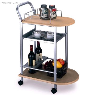 China Hot Selling Dismountable Dining Cart 2 Layers With Wooden Wheels Kitchen Car for sale