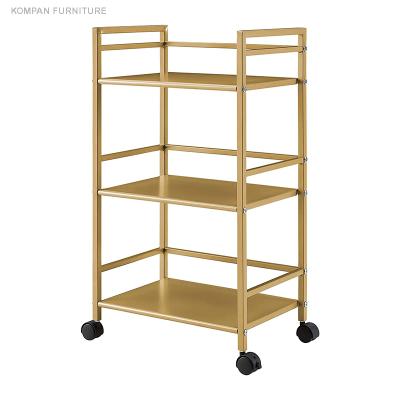 China Luxury Hotel Removable Restaurant Dining Cart Gold Metal Frame With Wheels Kitchen Car for sale