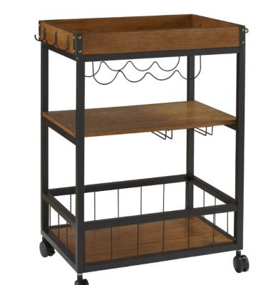 China Rustic Type Multilayer Storage Shelf Kitchen Living Room Hand Push Ground Rack for sale