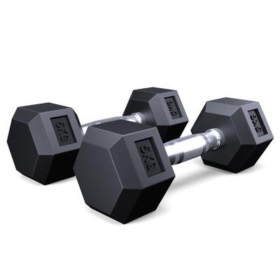 China New Style Durable Wholesale Standard Rubber Hex Workout Metallic Black Fixed Set Dumbbells for sale