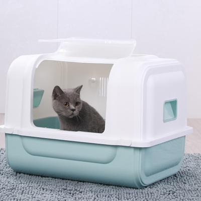 China Sustainable Wholesale Pet Cleaning Automatic Robot Cat Toilet Products PP Large Space Box Closed Cat Litter Box Cat Litter Trays for sale