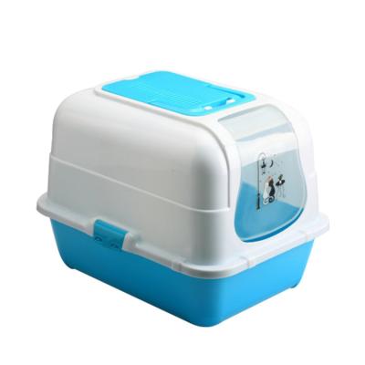 China Sustainable Pet Cat Litter Box Fully Enclosed Anti-Splash Deodorant Cat Toilet With Shovel High Capacity Cat Litter Tray for sale