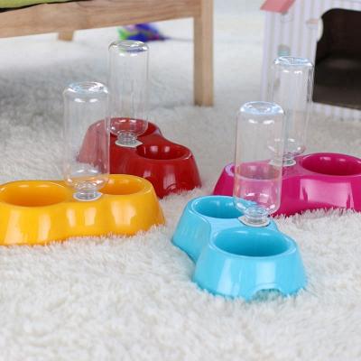 China Automatic Dog Cat Feeder Bowl With Dog Water Bottle Automatic Drinking Pet Bowl Cat Pet Food PP Double Bowl for sale