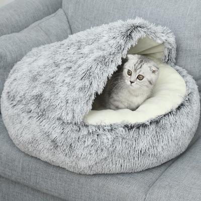 China Sustainable Winter Plush Cat Bed Round Cushion House 2 In 1 Warm Basket Pet Sleep Bag Cat Nest Kennel For Small Dog Cat for sale