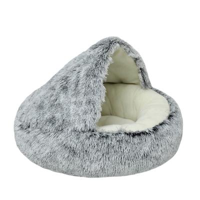 China Sustainable Winter 2 In 1 Cat Bed Round Warm Pet Bed House Long Plush Dog Bed Warm Sleeping Bag Sofa Cushion Nest For Small Dogs Cats Kitten for sale