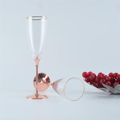 China American style crystal white plaon custom logo white gold ribbed pink flute champagne rhinestone glass with gold rim for sale