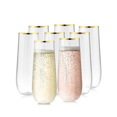 China American Style 9oz 270ml Custom Logo Waved Iridescent Gold Foil Printing Wine Champagne Acrylic Purple Stemless Flute Glasses With Gold Rim for sale