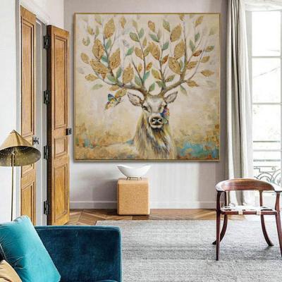 China Newest Modern Modern Abstract Wall Art Canvas Frame Deer Oil Animal Painting for sale