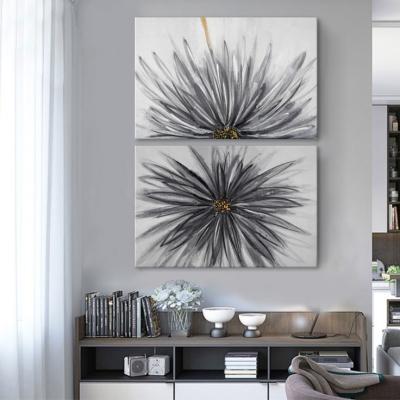 China Handmade Abstract Black And White Flower Artwork Stretch Canvas Painting Modern Wall Art Decoration for sale