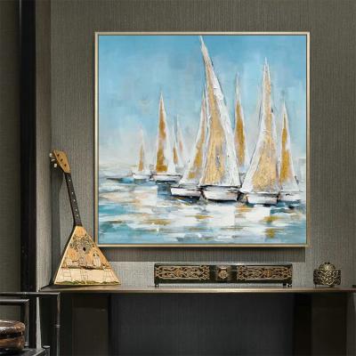 China Modern Hand Painted Abstract Boat Sailing Boat Artwork Seascape Wallart Oil Painting On Canvas for sale