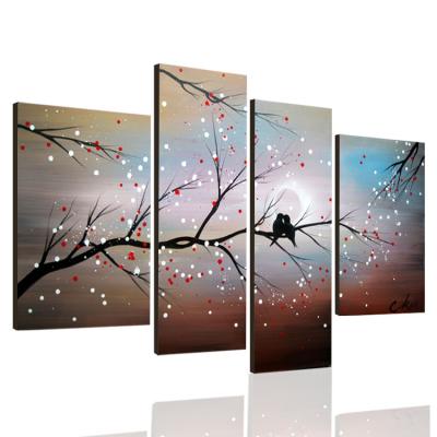 China Modern 4 Panel Items Wall Art Decorative Tree Landscape Oil Painting for sale