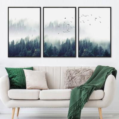 China 3 Panel Chinese Landscape Painting Modern Custom Natural Forest Canvas Print Wall Art Decoration Picture for sale