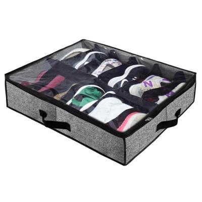 China Viable 12 Pair Underbed Shoe Container Solution Shoe Box Bins with Clear Lid Under Bed Fabric Shoe Organizer for sale