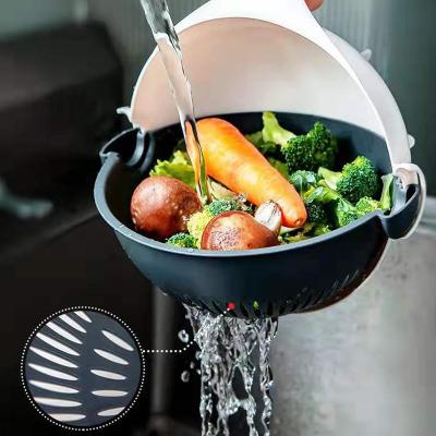 China Custom Logo Draining Vegetable Cutter Viable 9 in 1 Multifunctional Drain Basket Magic Rotate Vegetable Chopper With Handle for sale