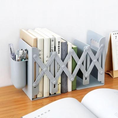 China Eco-friendly Desktop Retractable Bookends For Bookshelves Book Support Rack Shelf With Pen Holder Adjustable Books Rack File Stoppers for sale